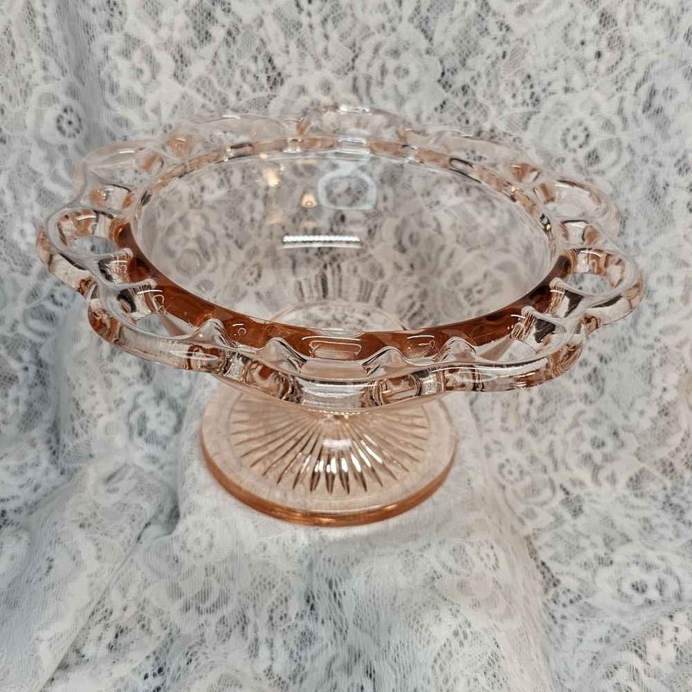 Anchor Hocking • Old Colony • Pink Lace Edge Round Compote • Bowl • Vintage